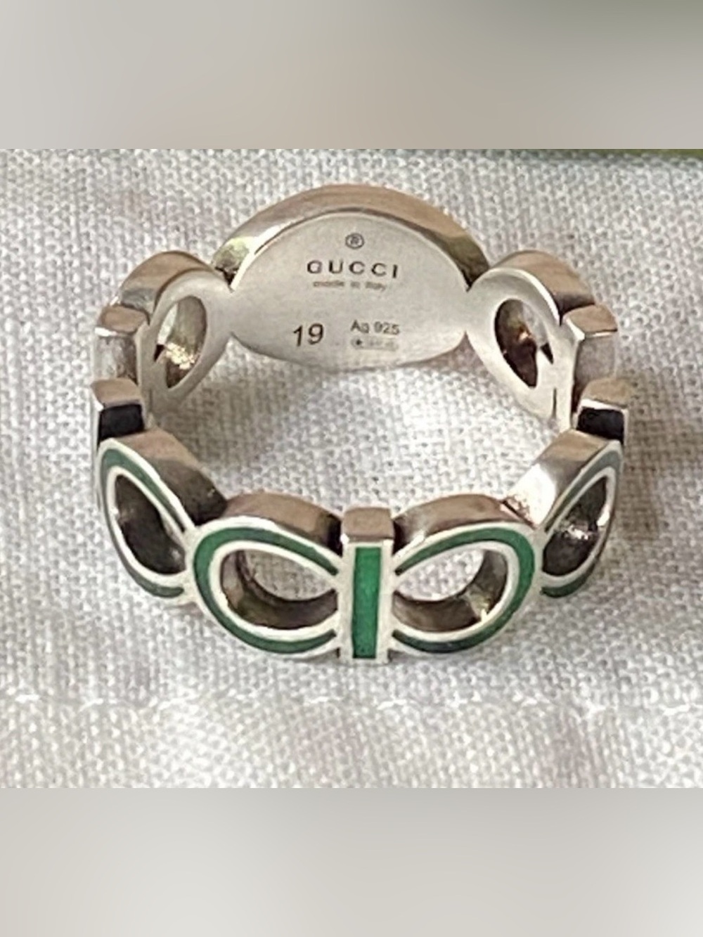 Gucci Interlocking Sterling Silver Green Enamel 9mm Ring It Sz 19 US 8.75  $360 - Picture 6 of 13